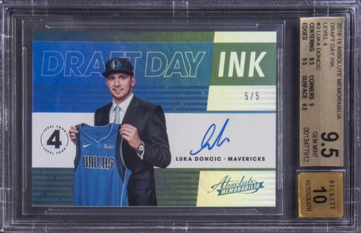 2018-19 Panini Absolute Memorabilia "Draft Day Ink" Level 4 #DD-LDC Luka Doncic Signed Rookie Card (#5/5) - BGS GEM MINT 9.5/BGS 10